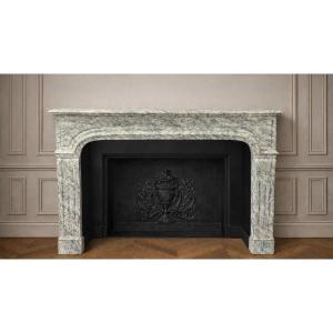 Antique Regency-style Fireplace Made Of Vert d'Estour Marble, Dating From The Late 19th Century. 