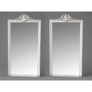 Pair Of Louis XVI Style Painted Mantelpieces From The Late 19th Century