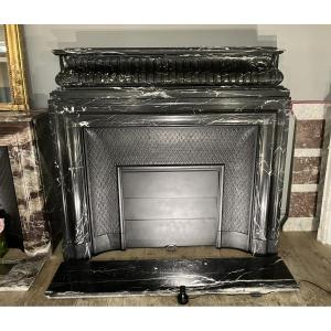 Large Antique Louis XIV Style Fireplace In Marquina Marble.