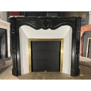 Antique Louis XV Style Fireplace In Black Marble.