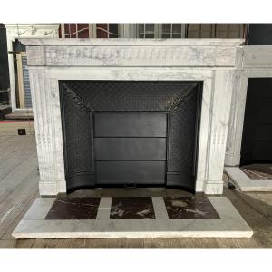 Antique Louis XVI Style Fireplace In Arabescato Marble.