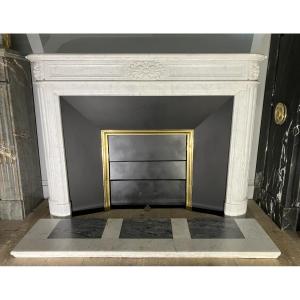 Antique Louis XVI Style Fireplace In White Veined Marble.