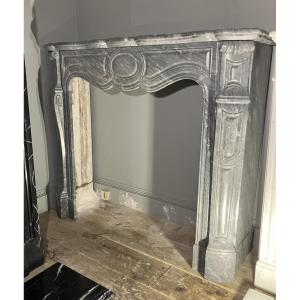 Antique Louis XV Style Fireplace In Blue Turquin Marble.