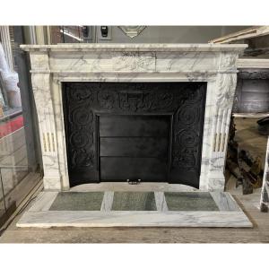 Antique Louis XVI Style Mantel In Calacatta Marble.