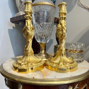 Pair Of Candlesticks In Gilt Bronze After The Model Of Messonnier Late XIX Ieme