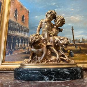 Group In Gilt Bronze After Clodion On Marble Base From The End Of The XIXth Century