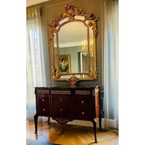 Transition Chest Of Drawers In Mahogany Marble Top Portor Late 19th Century