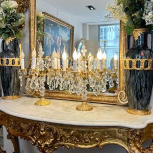 Pair Of Girandolles In Crystal And Gilt Bronze End XIX Ieme