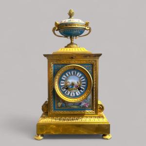 Louis XVI Style Porcelain And Gilt Bronze Mantel Clock, France, 19th Century
