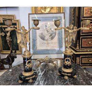 Pair Of Empire Period Marble And Gilt Bronze Victory Candelabras, C. 1800
