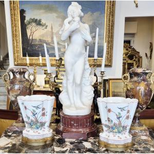 Carrara Marble Statue On A Griotte Marble Base Of The Goddess Chloris, 19th Century