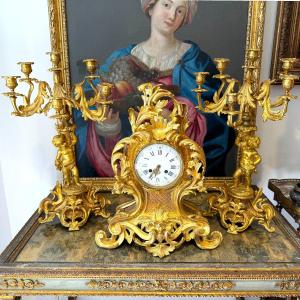 Louis XV Rococo Style Gilt Bronze Fireplace Surround, 19th Century