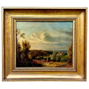 French Countryside Landscape, Oil On Canvas, 19th Century