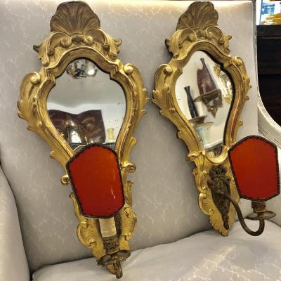 Pair D Wall Gilded Wood Ice Fond Louis XV End XIX Ieme
