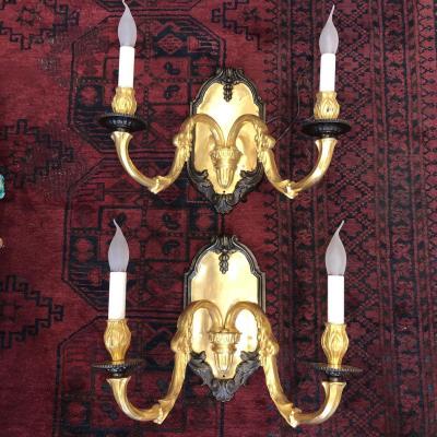 Pair Of Large Wall Lights Gilt Bronze 2 Lights Louis XV Style