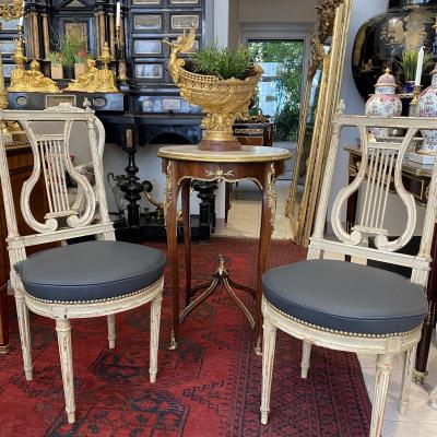 Pedestal Table Louis XV Style Mahogany And Gilt Bronze Tray In Onyx XIX Ieme