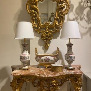 Pair Of Chinese Porcelain Lamps From The Rose Family Maison Samson