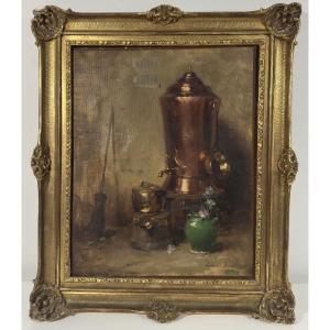 Lucienne Marie Boulanger (1868-1920) Oil On Canvas - Still Life With Samovar Boulogne-sur-mer