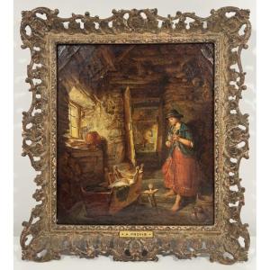 Alfred Provis (1843-1886) Oil On Canvas - Maternal Interior Scene - 1857