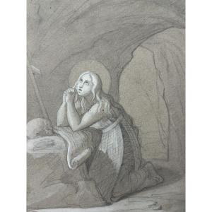 Claude Auguste Gastine - Mary Magdalene In Penance Original Drawing - Memento Mori