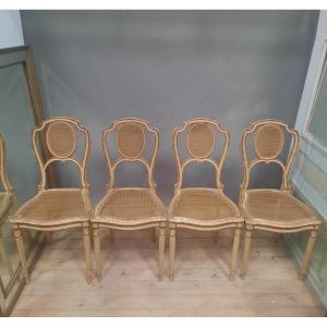Set Of 4 Napoleon III Cane Chairs 