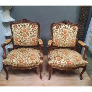 Pair Of Large Louis XV Style Armchairs