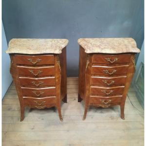 Pair Of Louis XV Style Marquetry Chests Of Drawers 