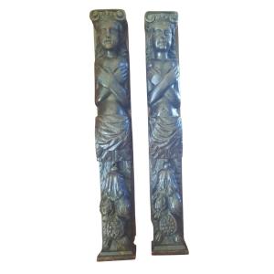 Pair Of 72 Cm Norman Caryatids, 17th Century