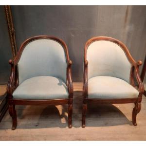 Pair Of Gondola Armchairs With Cymbal Collar