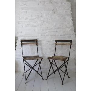 Pair Of Folding Slatted Garden Chairs