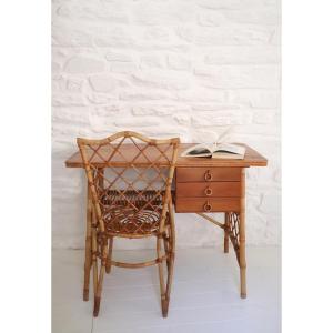 Louis Sognot Rattan Desk And Chair 1950s-1960s