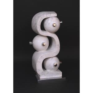 Carrara Marble And Chromed Metal Sculpture “incomprehension I” By Hugo Verheyen, 1970