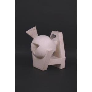 Limestone And Steel Sculpture “souvenir Douloureux” By Hugo Verheyen, 1970