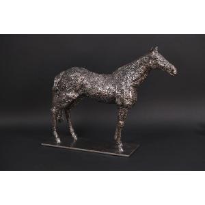 Metal Sculpture “standing Horse” By Hugo Verheyen, 1980