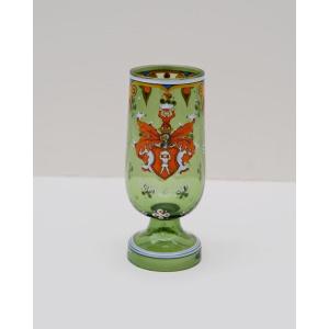 “firm And Fair” Glass In Green Enamelled Bohemian Glass, 19th Century