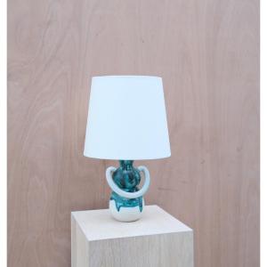 Enameled Ceramic Lamp, France 1950