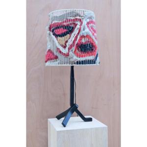 Modernist Wrought Iron Lamp With Wool Shade, France 1950s