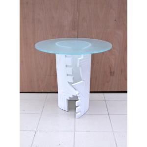 Eglantine Moreau Ceramic And Glass Side Table, France 1980