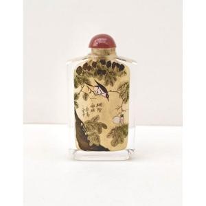 Glass Snuff Bottle With Bird Decor, China, 20th Century