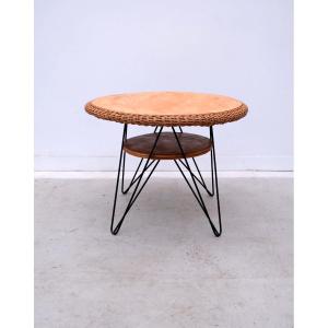 Rattan And Metal Coffee Table, France 1950  