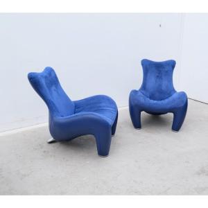 Pair Of "balou" Armchairs By Jane Worthington For Leolux In Leather, 1980