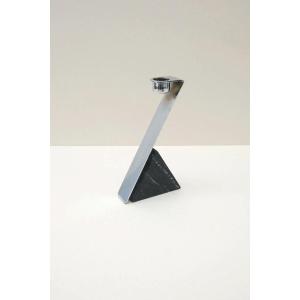 Chrome-plated Metal And Marble Candle Holder, 1980