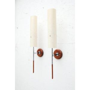 Pair Of Gustaf Wall Lights In Wood And Metal, Sweden 1980  