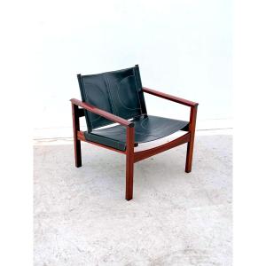 "peglev" Armchair By Michel Arnoult For Objekto In Rosewood And Skai, Brazil 1960  