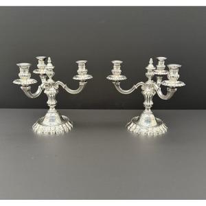 Pair Of Chrysalia Three-light Silver-plated Metal Candlesticks  