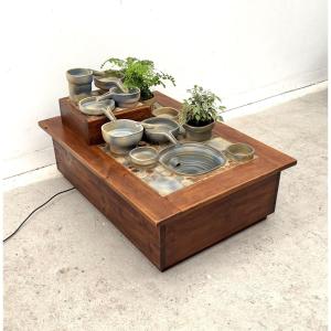 Indoor Fountain In Ceramic And Wood, France 1970