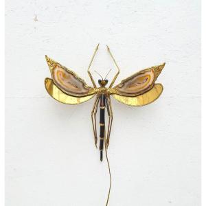 "dragonfly" Wall Light By Jacques Duval Brasseur In Brass And Agate, 1970 