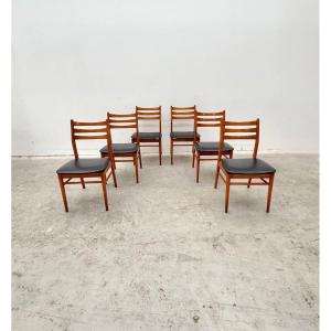 Set Of 6 Scandinavian Style Chairs In Beech And Skai, 1970  