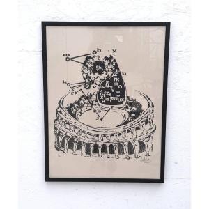 Lithograph “arènes” By Salvador Aulestia 14/100, 1967