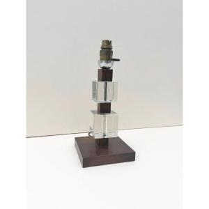 Modernist Art Deco Lamp Base In Wood And Glass, France 1930